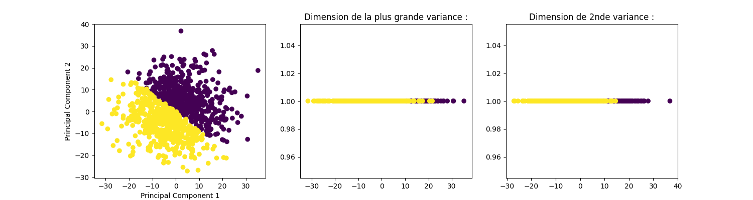 Dimension de la plus grande variance :, Dimension de 2nde variance :